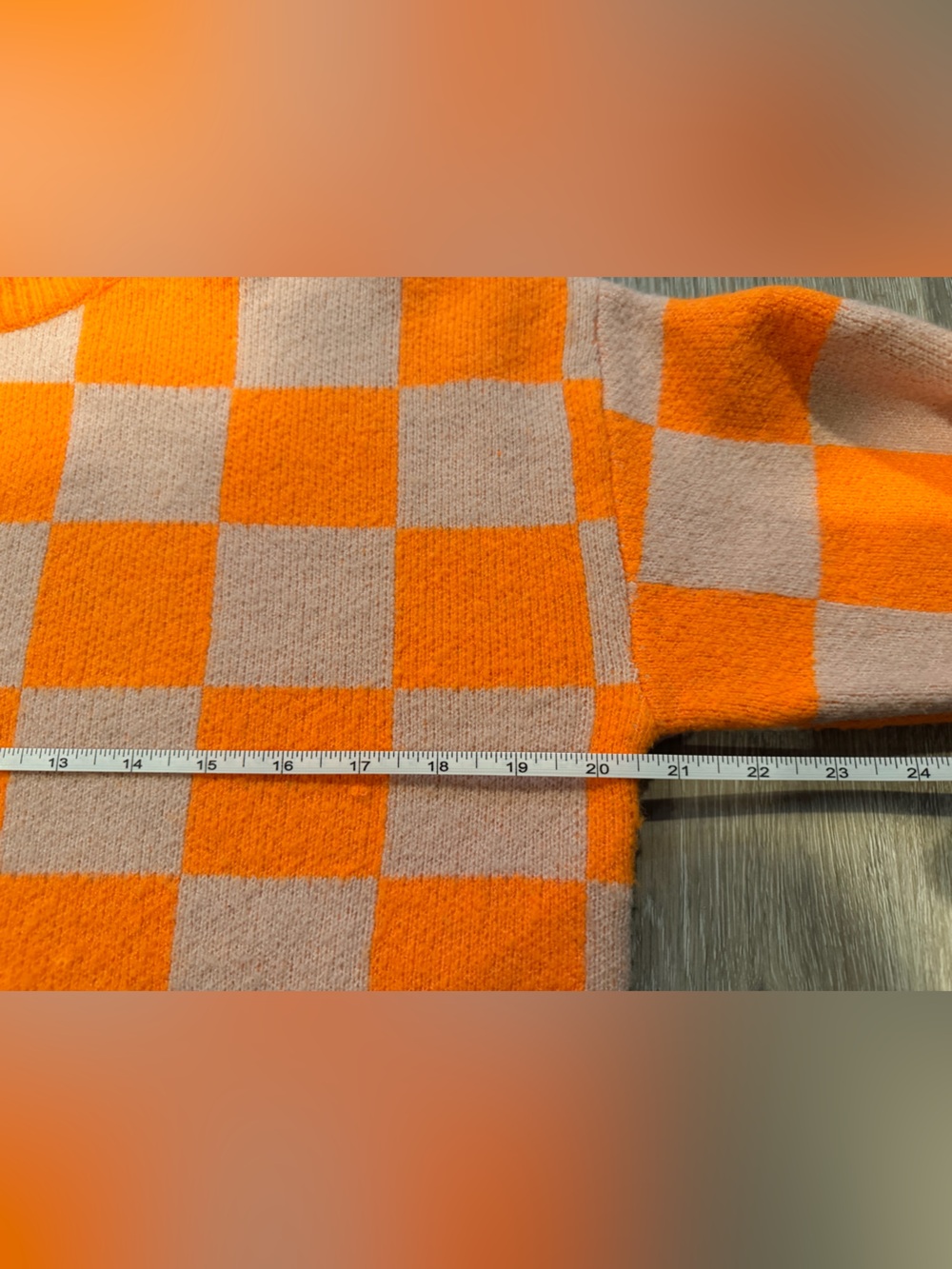 THML Orange and Beige Checkerboard Crewneck Sweater - Picture 4 of 5